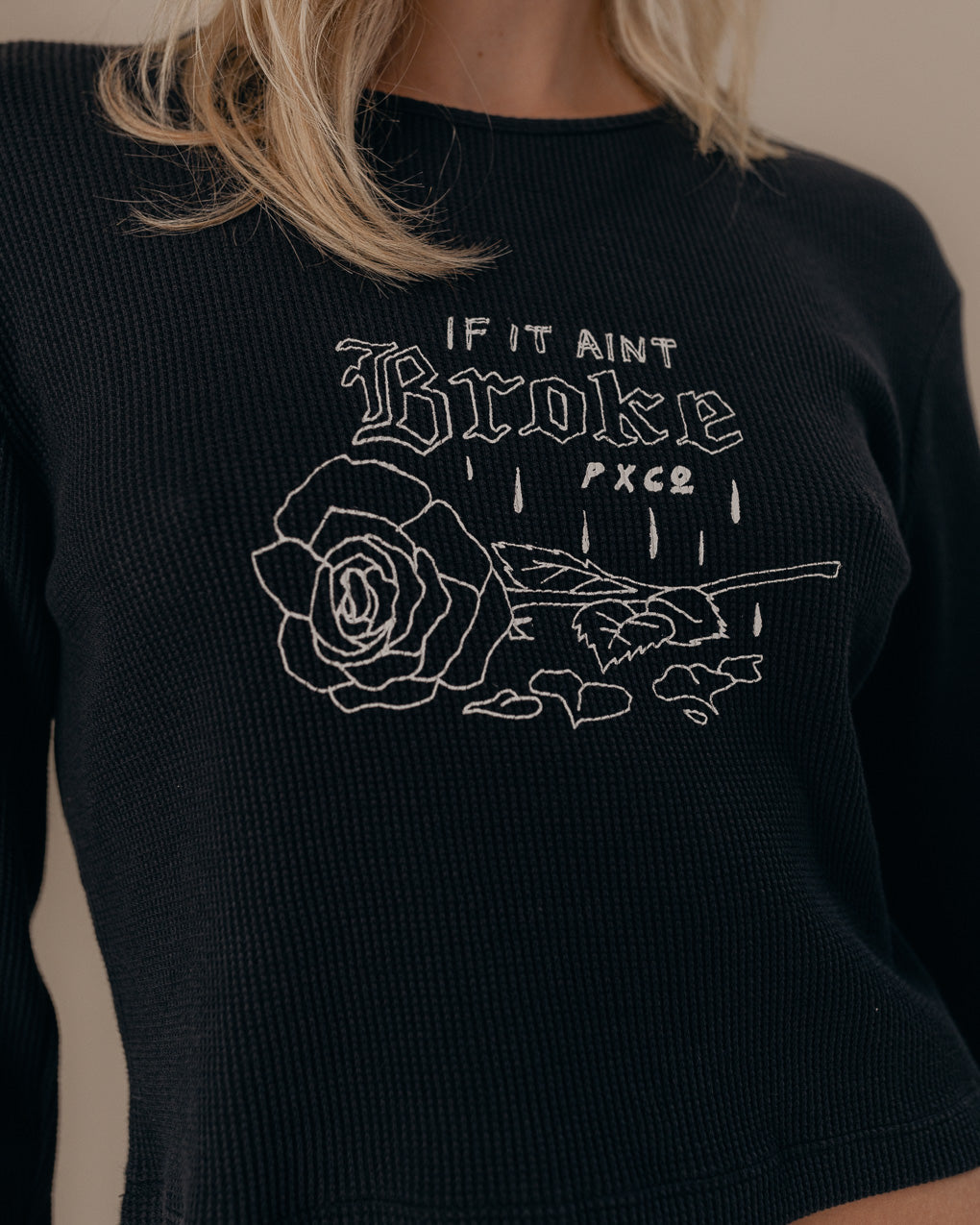 If It Ain't Broke Waffle Henley - Heavy Washed Black