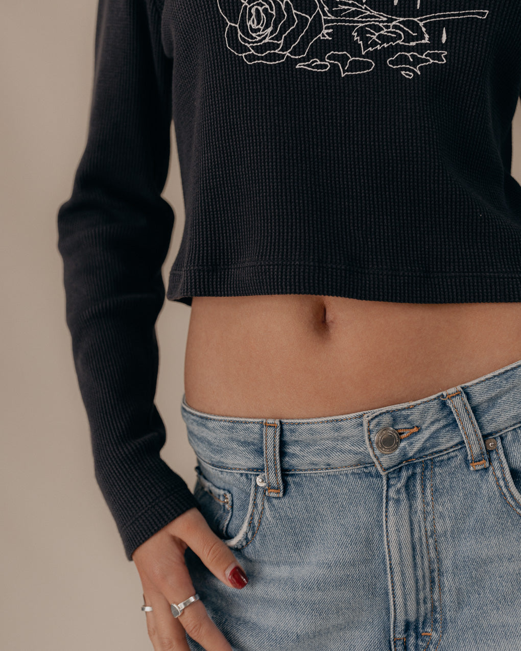 If It Ain't Broke Waffle Henley - Heavy Washed Black