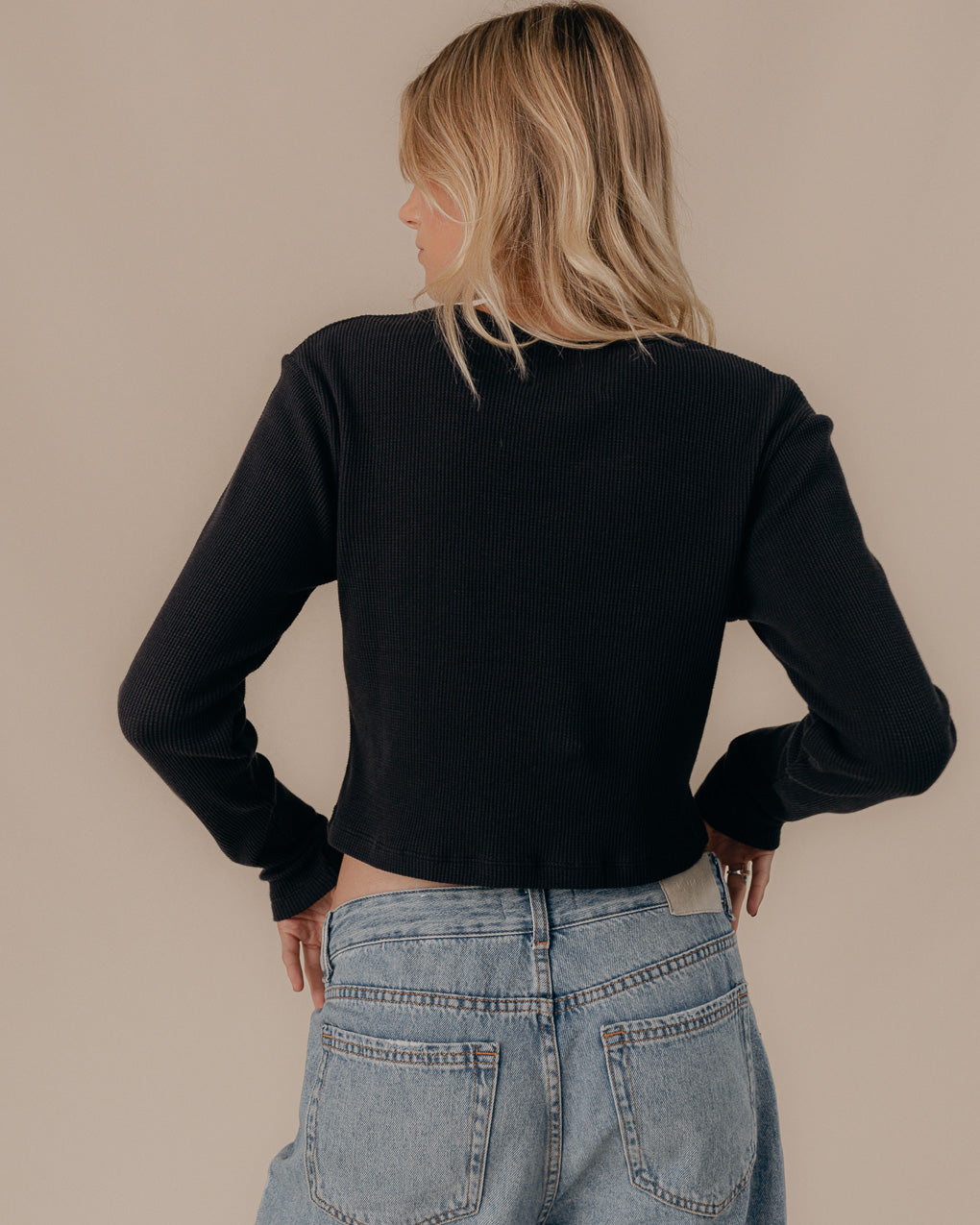 If It Ain't Broke Waffle Henley - Heavy Washed Black